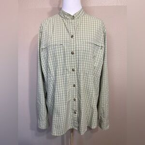 Eddie Bauer Green Plaid Button-Up Long Sleeve Vented Shirt women’s XL